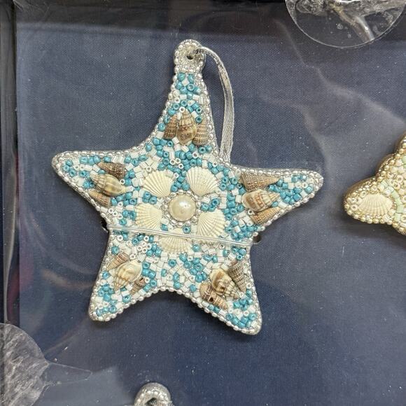 Tommy Bahama Fly By Night Beaded Seashell Starfish Sand Dollar Ornaments (4) NIB - Picture 3 of 9